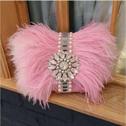 Real Fur Handmade Beaded Messenger Bag Fashion Evening Bag Women Clutch Bag Delicate Banquet Bags Bride Wedding Party Purse