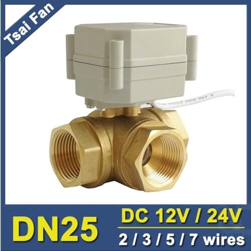 TF25-BH3-A Brass 1'' DN25 3 Way T/L Type Horizontal Actuator Ball Valve DC12V DC24V 2/3/5/7 Wires For Flow Control