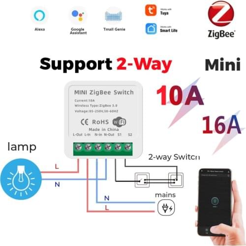 10A/16A Zigbee DIY Mini Smart Switch Supports 2 Way Control Smart Home Automation Module Works With Alexa Google Home Smart Life