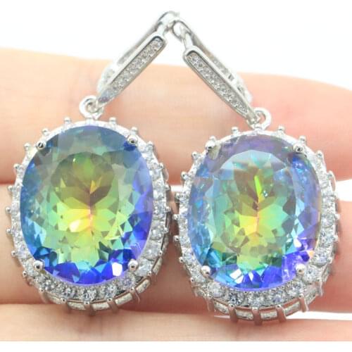 33x16mm Gorgeous 10.6g Created18x15mm Pink Tourmaline CZ Womans Jewelry Silver Earrings