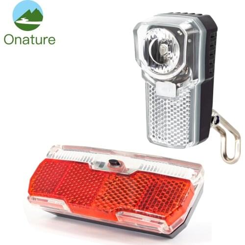 Onature AAA Battery Bike Fork Light and Bicycle Carrier Rear Light Easy Install Bike Light Set City Commuting Bike Safety Lamp