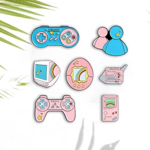 Various styles of game consoles vintage computer display game controllers Enamel brooch Star pattern full of childlike badges