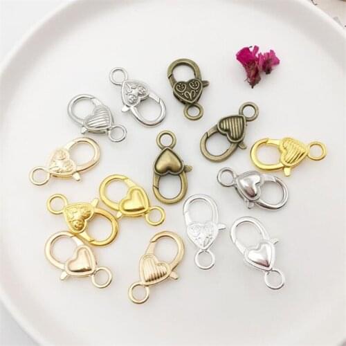 10pcs 27X14mm Tibetan Antique Heart Lobster Claw Clasps for Jewelry Necklaces Bracelet DIY Making Accessories
