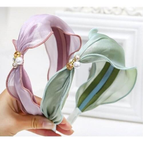 Mesh Crystal Pearls Headband for Women Hair Accessories Casual Headwear Ladies Side Pearls Head Band Solid Princess Headdress