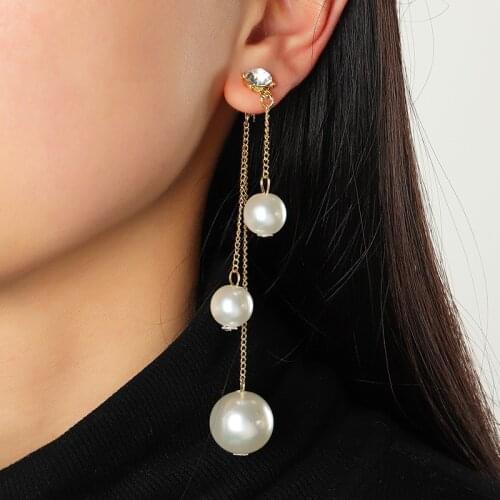 2021 Wholesale New Korean Simulated Pearl Long Tassel Drop Earrings Sweety Jewelry for Women Pendientes Gift Wedding Earrings