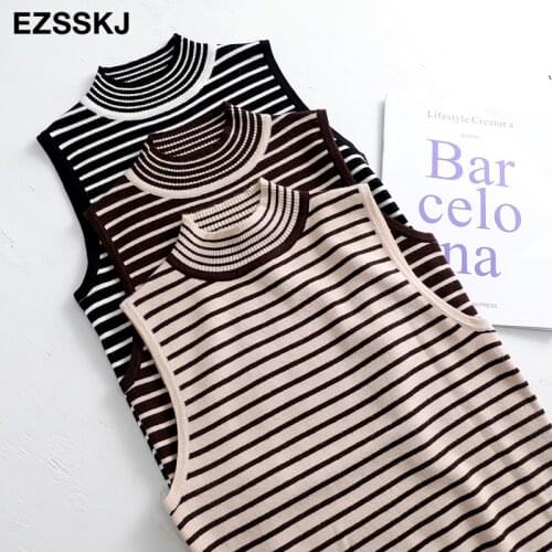 Autumn SPRING black white stripe sleeveless Sweater Pullovers Women sexy female basic Sweater vest knit Jumpers top