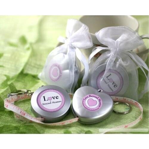 100pcs/lot Heart Shaped Measuring Tape Keychain in Sheer Organza Bag for Bridal Favors Party Gifts Wedding Event SouvenirZA5058