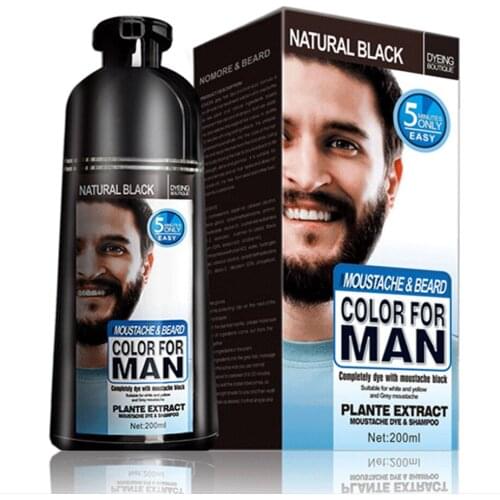 200ml Natural Long Lasting Permanent Black Beard Dye Shampoo For Men Beard Dying Removal White Gray Beard Hair