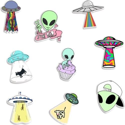 30pcs/lot Cute UFO Pattern Printed Planar Resins DIY Craft For Home Decoration Accessories