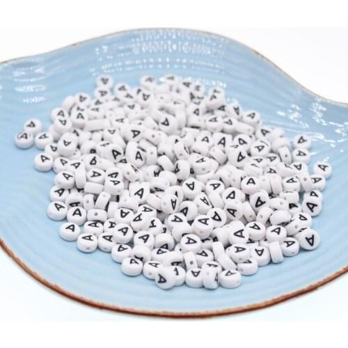 300Pcs Oblate Acrylic Letter Beads Single Alphabet White Round Bracelet Jewelry Beads&Jewelry Making 4*7MM