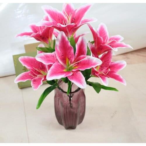 5pcs Artificial Lily Flower Branch For Plant Wall Background Wedding Home Hotal Office Bar Decorative