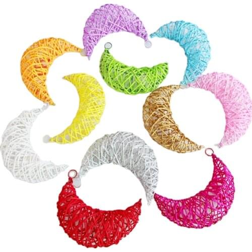 6PCS 18cm moon shape metal stand Rattan Ball wicker crafts event party supplies home kindergarten shop decor