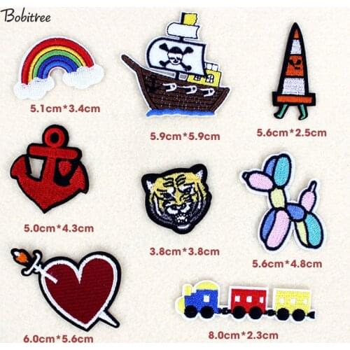 8pcs/lot Cartoon patches embroidery Pirate Ship rainbow patch hot iron on DIY for clothing bags Stickers Appliques