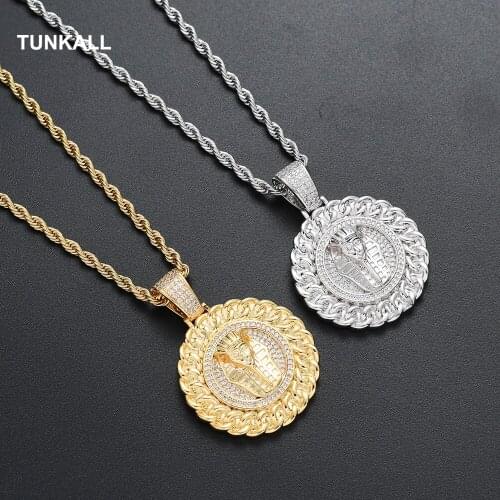Bling Bling Brass CZ Round Pendant Men And Women Hip Hop Necklace Jewelry Gift CN209