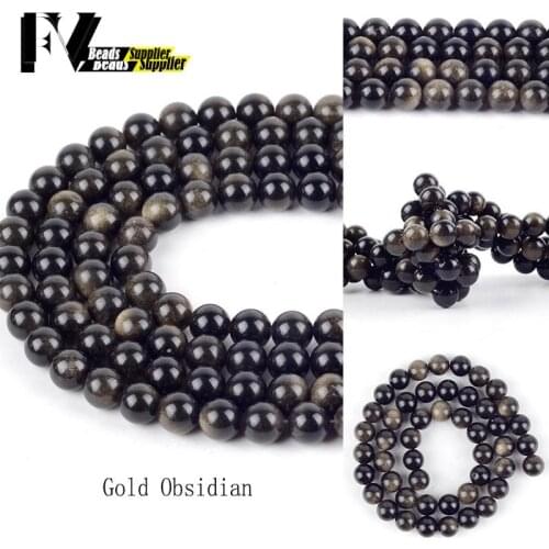 Natural Stone Black Gold Obsidian Beads Round Loose Spacer Beads For Jewelry Making Findings Diy Bracelet Charm 4 6 8 10 12mm15