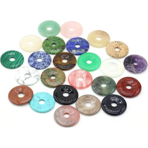 5Pcs Natural Stone Round Semi-Hole Bead Topaz Agate Opal Beads for Jewelry Making Charm DIY Pendant Necklace Accessories 35x35mm