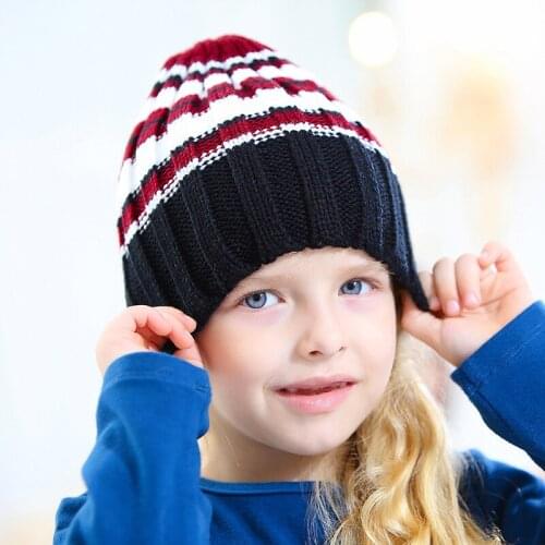 Childrens Hats Winter Striped Knitted Hats For Girls And Boys Baby Crochet Ear Flap Hat Winter Kids Beanie Caps Skullies