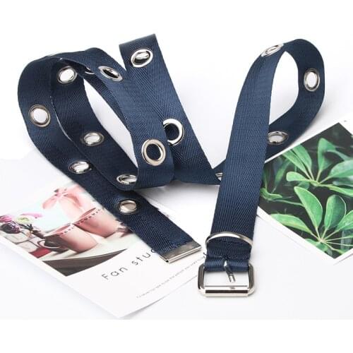 Long Personality Harajuku Casual Ring Black Metal Belt Students Jean Canvas Waist Belts Tide Silver Pin Buckle