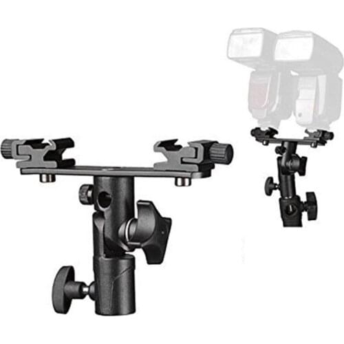 Double Hot Shoe Flash Umbrella Holder Light Stand Mount for Photography Camera G88D