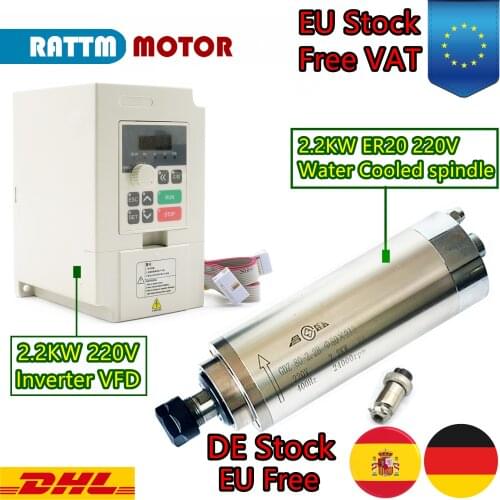 【EU Free VAT】CNC Router Kit 2.2Kw ER20 Water Cooled Spindle Motor 220V & 2.2KW Inverter VFD VSD 220V 11A for CNC Milling Machine