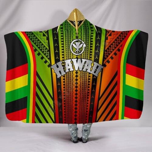 Hawaii Polynesian Hooded Blanket Tribal Ornamental 3D printed Wearable Blanket Adults Kids Various Types Hooded Blanket