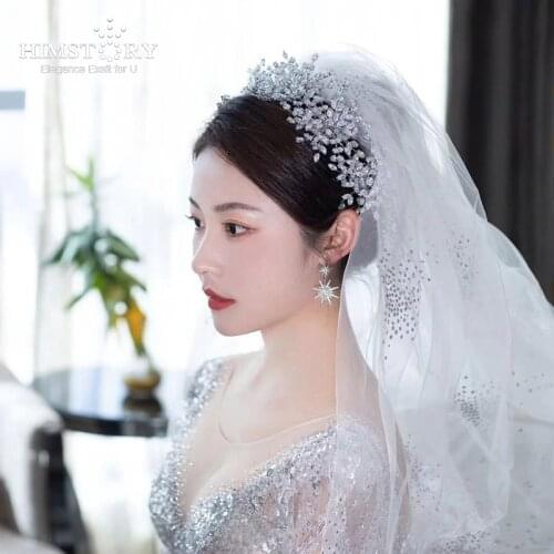 HIMSTORY Gorgeous Queen Crystal Wedding Crowns Tiaras Rhinestones Evening Hairbands Brides Hair Accessories Prom Jewelry