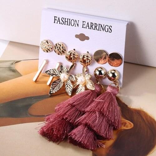 HOCOLE Bohemia Tassels Dangle Earrings Retro Leaf Handmade Fringed Earrings Sets Ethnic Jewelry For Women Accessories Trendy