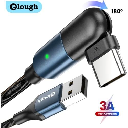 Elough 180 Rotate USB Type C cable For Poco Xiaomi Huawei 3A Fast Charging Mobile Phone cables USB-C Type-C Cord Wire Data Cable