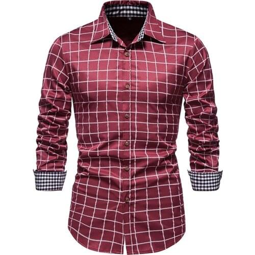 Classic Mens Plaid Dress Shirts Hipster Slim Fit Long Sleeve Shirt Men Business Work Casual Shirt Male Camisa Social Masculina