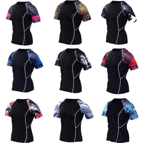 Compression Running T-shirt Men Printing Short Sleeve Sport Acitve Wear for Male Gym Clothing Fitness Bodybuilding Workout Tops