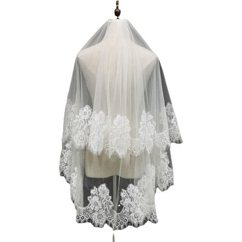 Popodion Lace Two-layer Flat Lace Bridal Veil with Hair Comb Short Bridal Veils Wedding Bride Accessories ROM80268