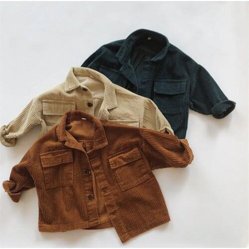 Childrens Retro Fashion Jacket Spring Autumn Kids Casual Single Breasted Outerwear Solid Corduroy Jacket For Boys and Girls