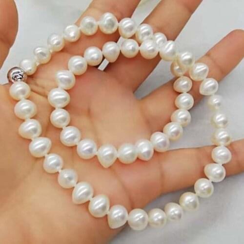 Natural white 8-9mm freshwater pearl 17" necklace for womens jewelry