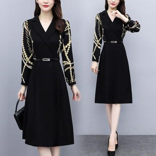 Autumn Floral Long Sleeve Dress Patchwork Belt Party Cocktail Birthday Business Office Ladies Work Wear Dresses For 100KG Women
