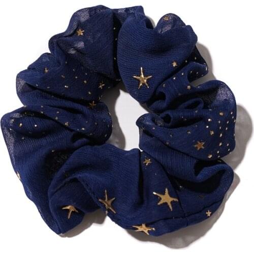 Women Brand Pattern High Quality Stars Scrunchie Golden Stamping Galaxy Hairband For Lady Ponytail Sweet Schrunchy Ties