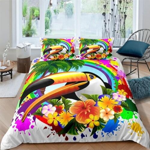 Luxury Toucan Flower Retro Bedding Sets Plants Design Duvet Cover Twin Full Queen King Size Bed Soft Comforter Adults Bedspreads