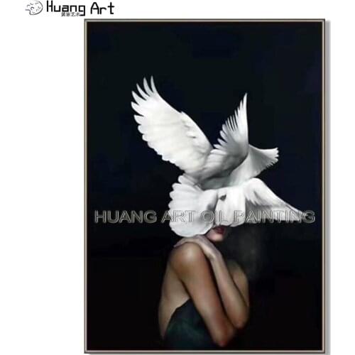 Artist Handmade High Quality Modern Creative Portrait Oil Painting on Canvas Beautiful Women Head with Dove Home Wall Decor