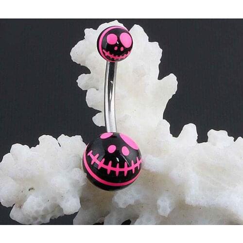 TUMBEELLUWA 1Lot (2Pc) Black Rose Holloween Skull UV Stainless Steel Barbell Belly Piercing Navel Ring