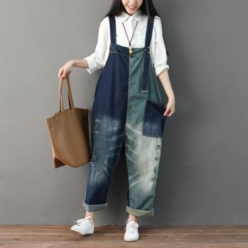 Womens Wide Leg Denim Jumpsuits Retro Casual Dungarees Playsuit Pants
