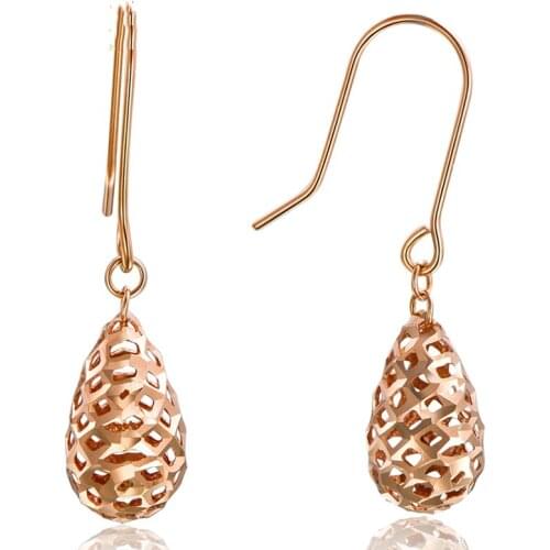 Au750 Real Solid 18K Rose Gold Earrings Women Luck Hollow Drop Dangle Earrings 24x6.4mm 1-1.5g