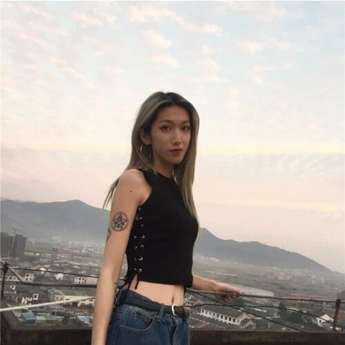 New arrival Summer Harajuku Women Camisole Sleeveless Sexy Crop Tops Woman Casual Lateral Crossed Tether Knitted Tops