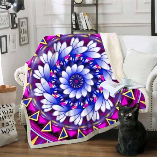 Winter Psychedelic Microfiber Lotus Mandala Blanket Endless Bohemian Fleece Bed Blanket For Sofa Bed Warm Weight Throw Blanket
