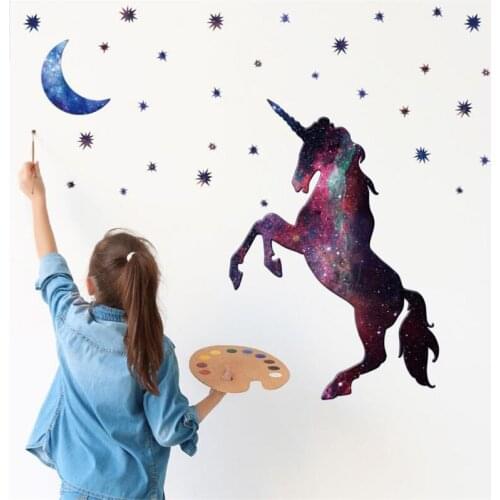 Star Moon Unicorn Wall Stickers For Kids Room Kindergarten Baby Room Wall Decoration Bedroom Door Stickers