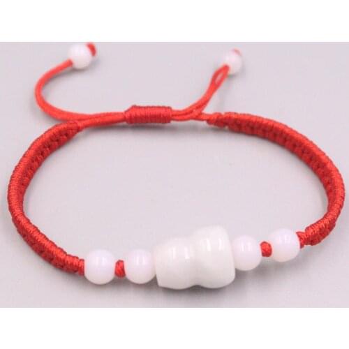 1PCS Real Jade Weave Bracelet For Women Female White Gourd Beads Jade Red Rope Weave Luck Bracelet 16cmL