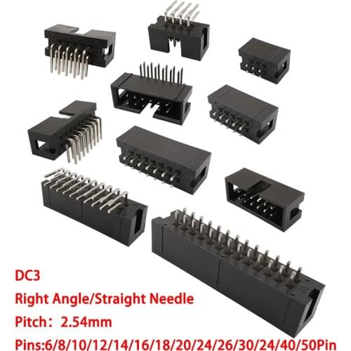 10Pcs DC3 6-50Pin Socket Header Connector DC3 2.54mm Pitch Right Angle/Straight Needle ISP Male Double-Spaced IDC JTAG Box Head