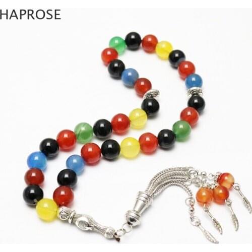 100% Natural Multicolor Agate 10mm beads Muslim Allah 33 Muslimischen Gebetskette misbaha Misbaha Tasbeeh Color tassels agate