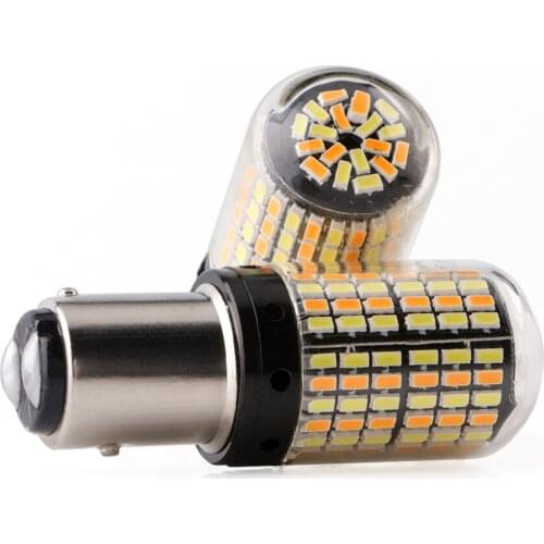 2-Pack DC Dual Color p21/5w 1157 BAY15D 3014 168 SMD 3157 7443 W21W Switchback Led Bulbs DayLight Turn Signal Light White Amber