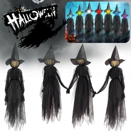 3pc Light-Up Witches with Stakes Halloween Decorations Outdoor Holding Hands Screaming Witches Sound Activated Sensor Decor 1.7m