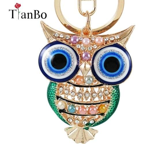 Cute Big Eye Owl Shiny Crystal Pendant Key Chains For Women Men Animal Charms Gold Keyrings Car Keychain Key Chain