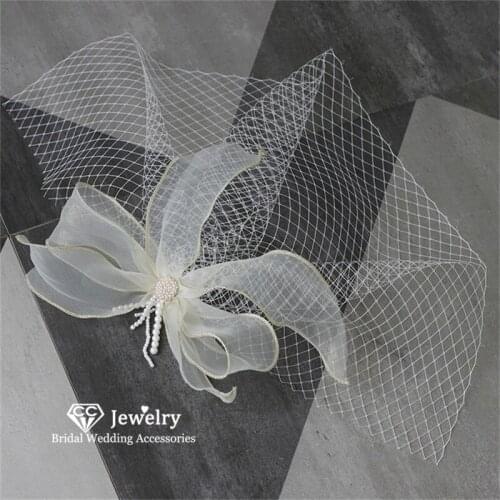 CC Wedding Hair Veil for Bridal Women Butterfly Flower Shape Tassel Pearl 100% Handmade Hairwear With Hairgrips Lace DIY 2296